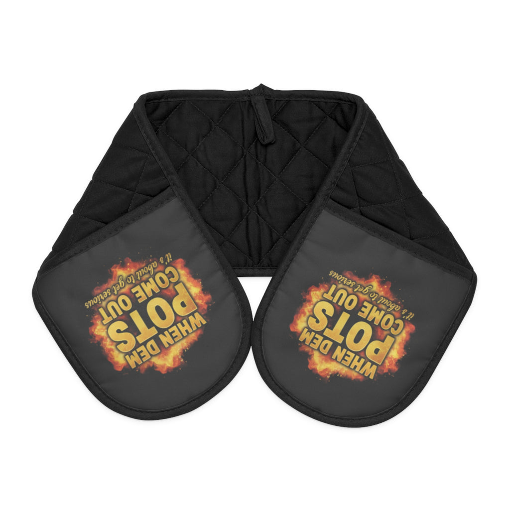 Oven Mitts - Double Pot Holder with 'Too Hot To Handle' Flame Design, Heat-Resistant Kitchen Protector